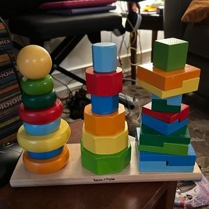 Melissa and Doug geometric stacker for 2 and above. All wood. Gently used.